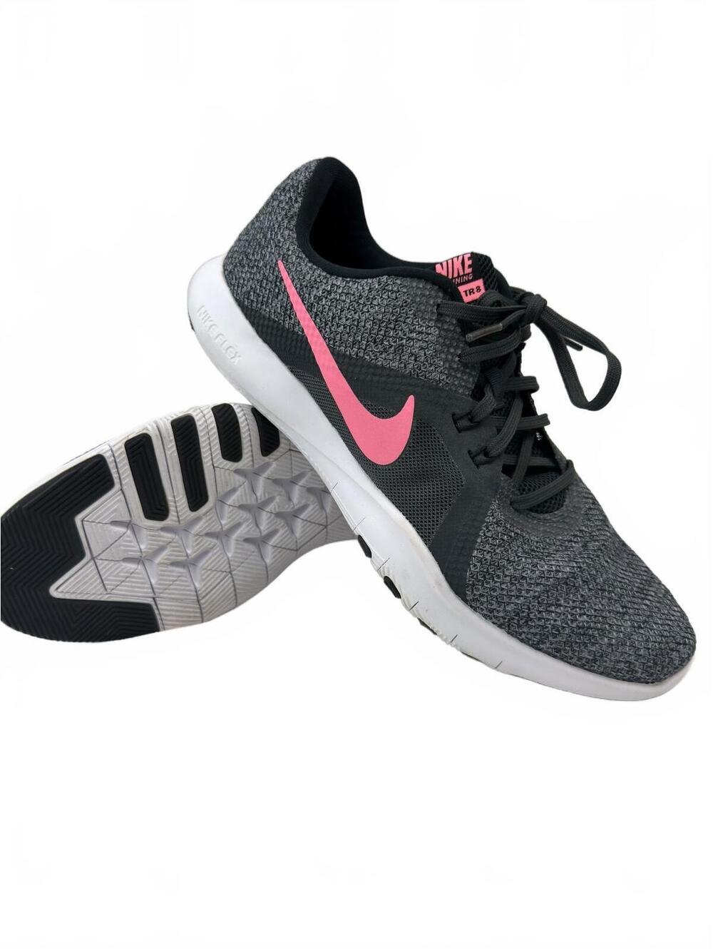 Nike Womens Flex Trainer 8 Running Shoes Womens 11 Gray Pink 924339-006 Lace Up